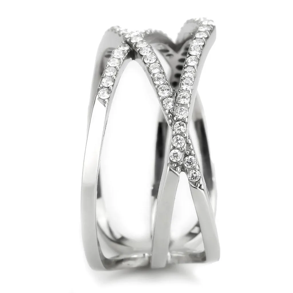 High polished (no plating) Stainless Steel Ring with AAA Grade CZ in Clear for Women Style DA381