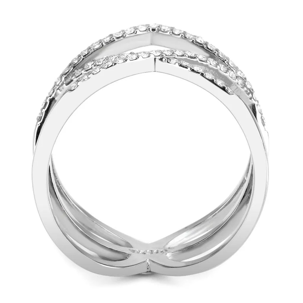 High polished (no plating) Stainless Steel Ring with AAA Grade CZ in Clear for Women Style DA381