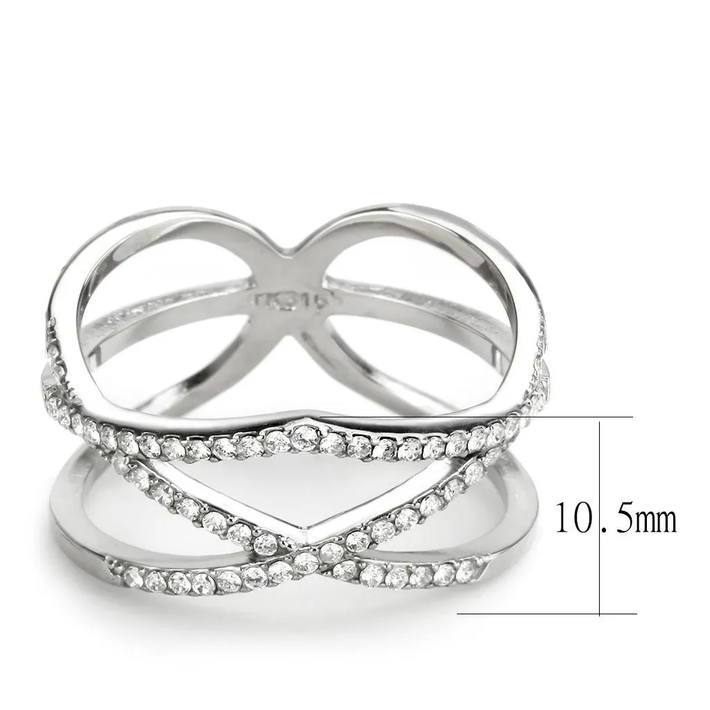 High polished (no plating) Stainless Steel Ring with AAA Grade CZ in Clear for Women Style DA381