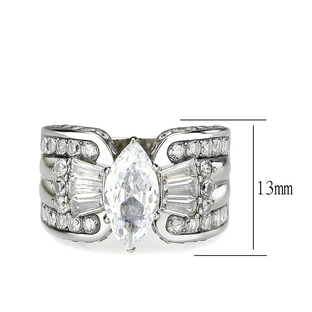 High polished (no plating) Stainless Steel Ring with AAA Grade CZ in Clear for Women Style TK3777