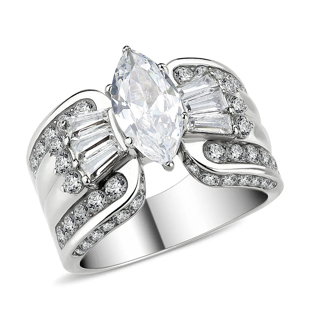 High polished (no plating) Stainless Steel Ring with AAA Grade CZ in Clear for Women Style TK3777