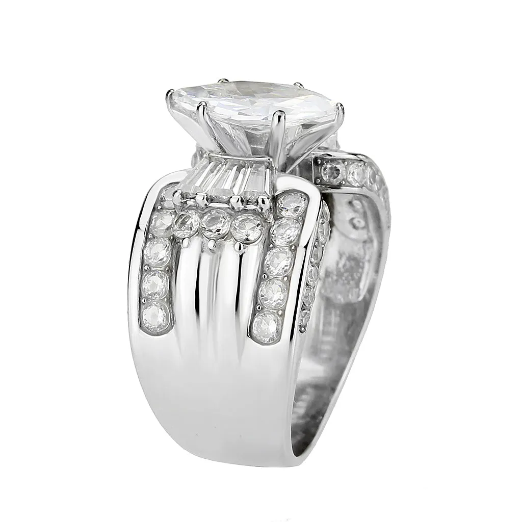 High polished (no plating) Stainless Steel Ring with AAA Grade CZ in Clear for Women Style TK3777