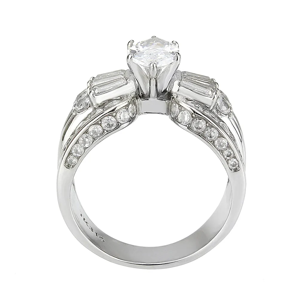 High polished (no plating) Stainless Steel Ring with AAA Grade CZ in Clear for Women Style TK3777