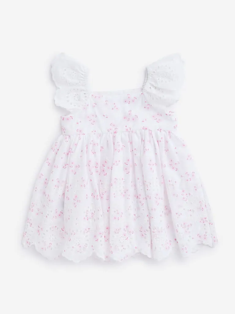 HOP Baby White Floral Design Fit and Flare Dress