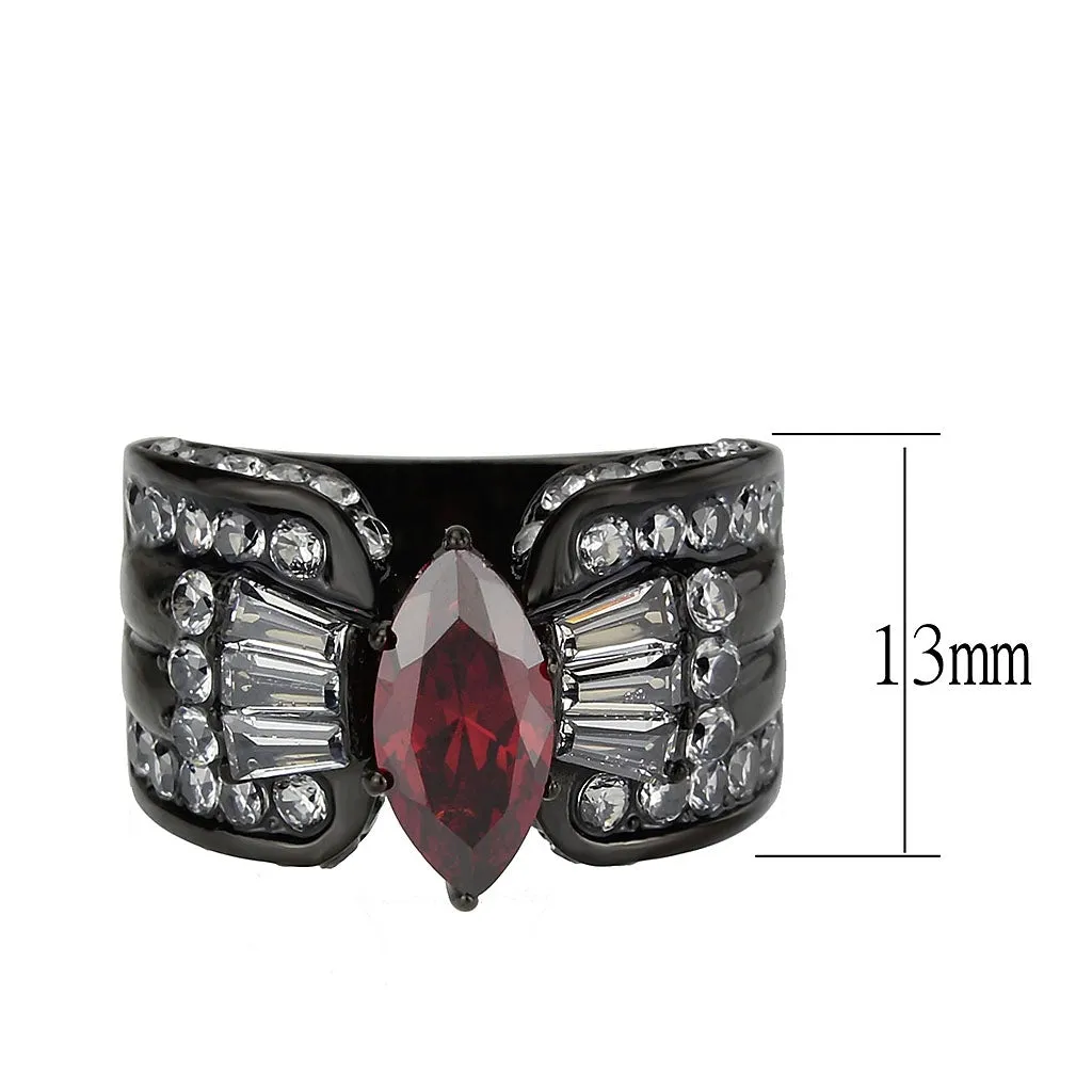 IP Black (Ion Plating) Stainless Steel Ring with AAA Grade CZ in Garnet for Women Style TK3776