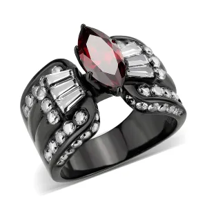 IP Black (Ion Plating) Stainless Steel Ring with AAA Grade CZ in Garnet for Women Style TK3776