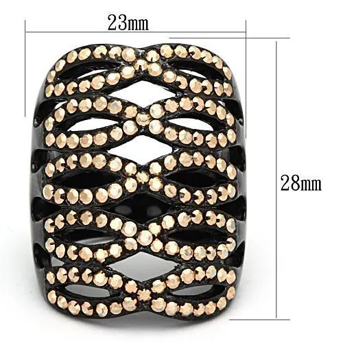 IP Black(Ion Plating) Stainless Steel Ring with Top Grade Crystal in Metallic Light Gold for Women Style TK979