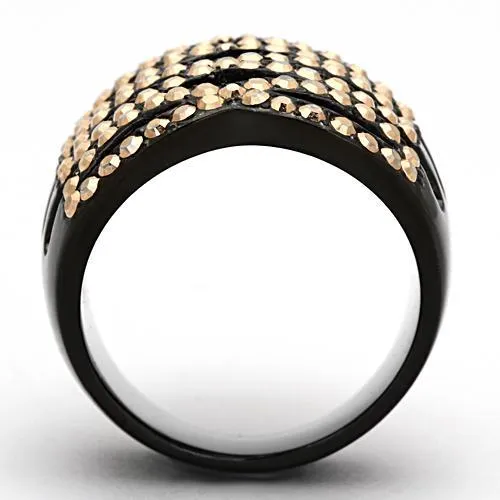 IP Black(Ion Plating) Stainless Steel Ring with Top Grade Crystal in Metallic Light Gold for Women Style TK979