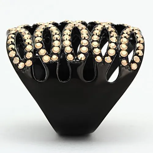 IP Black(Ion Plating) Stainless Steel Ring with Top Grade Crystal in Metallic Light Gold for Women Style TK979