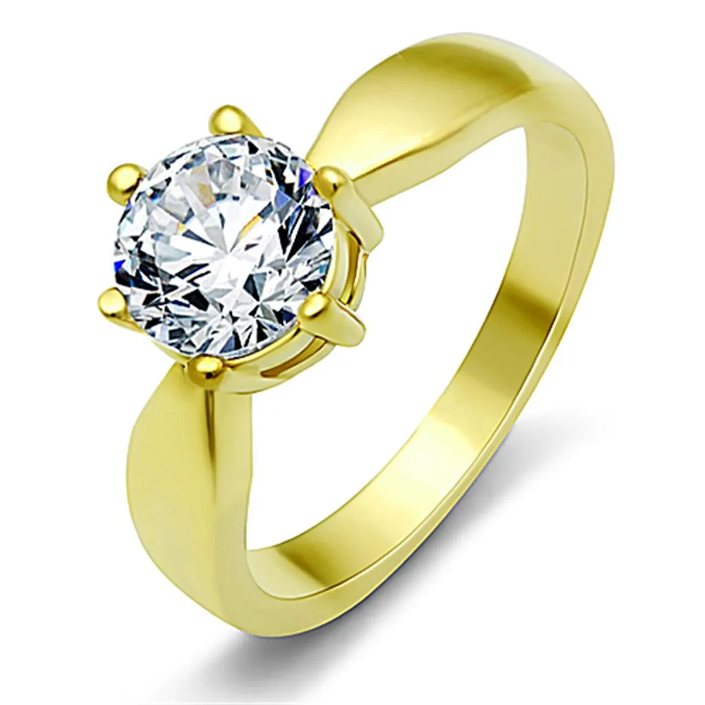 IP Gold(Ion Plating) Stainless Steel Ring with AAA Grade CZ in Clear for Women Style TK071G