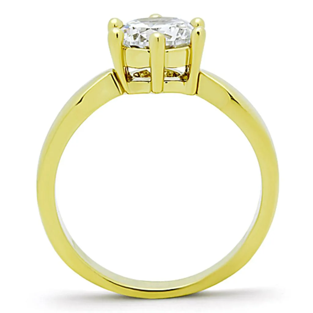 IP Gold(Ion Plating) Stainless Steel Ring with AAA Grade CZ in Clear for Women Style TK071G