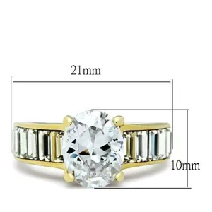 IP Gold(Ion Plating) Stainless Steel Ring with AAA Grade CZ in Clear for Women Style TK1675