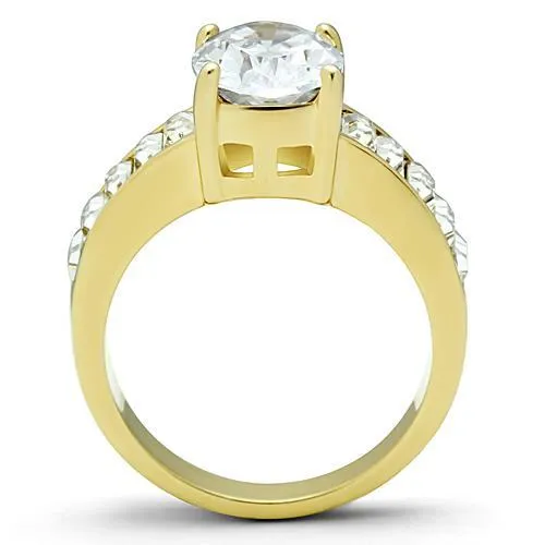 IP Gold(Ion Plating) Stainless Steel Ring with AAA Grade CZ in Clear for Women Style TK1675