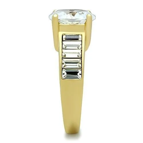 IP Gold(Ion Plating) Stainless Steel Ring with AAA Grade CZ in Clear for Women Style TK1675