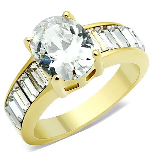 IP Gold(Ion Plating) Stainless Steel Ring with AAA Grade CZ in Clear for Women Style TK1675