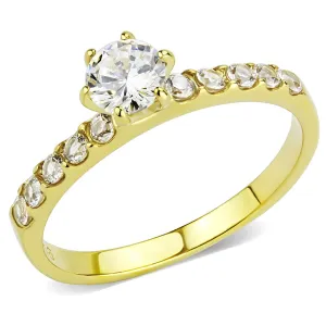 IP Gold(Ion Plating) Stainless Steel Ring with AAA Grade CZ in Clear for Women Style TK3605