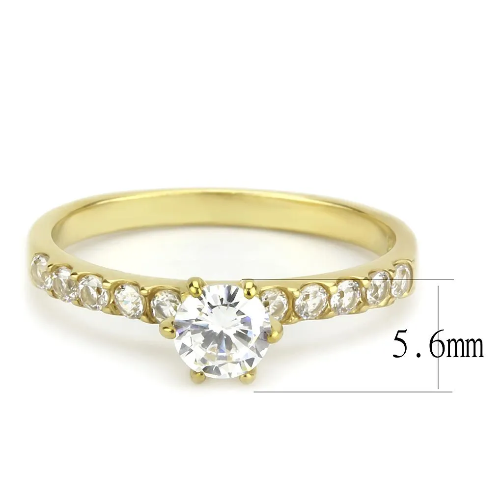 IP Gold(Ion Plating) Stainless Steel Ring with AAA Grade CZ in Clear for Women Style TK3605