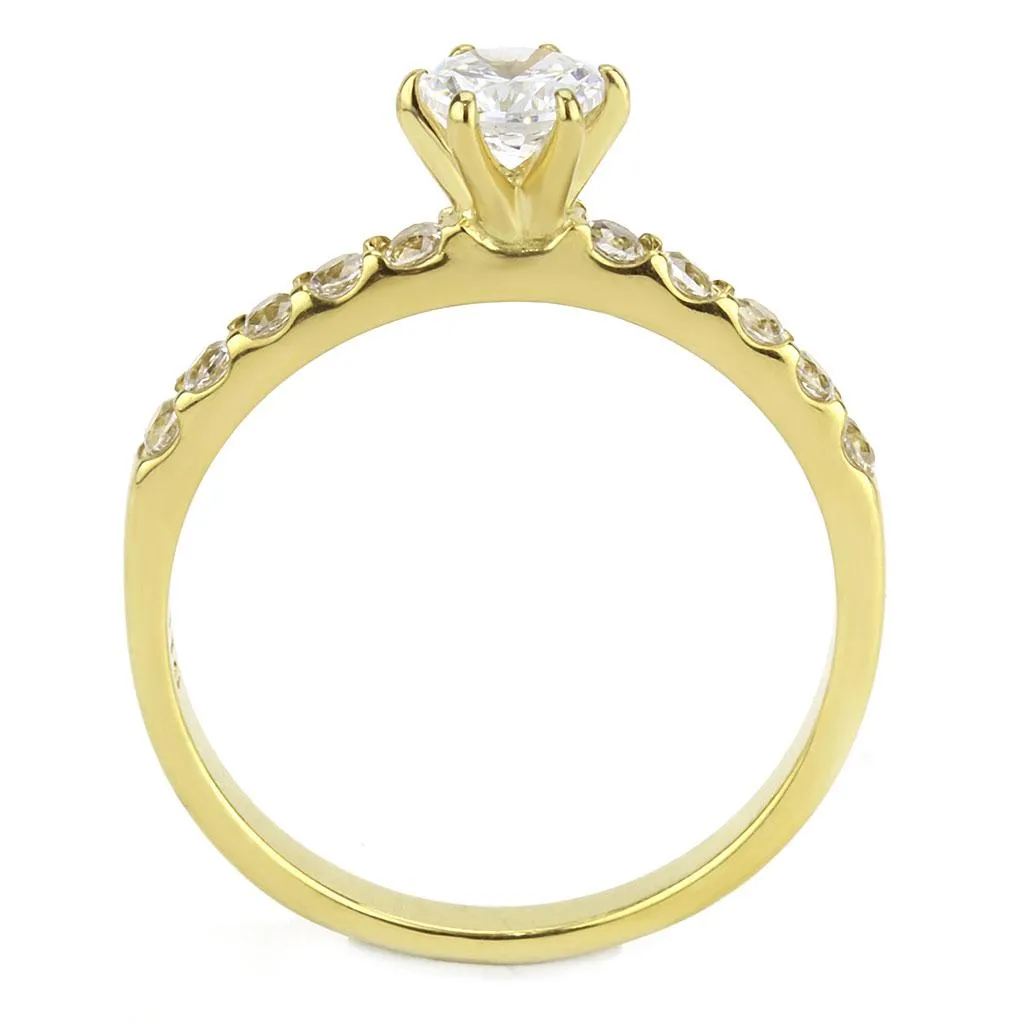 IP Gold(Ion Plating) Stainless Steel Ring with AAA Grade CZ in Clear for Women Style TK3605