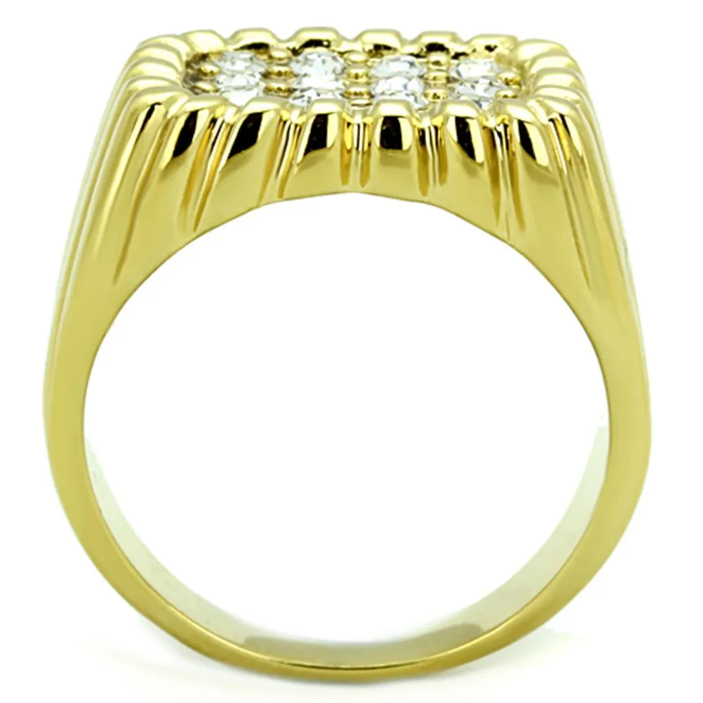 IP Gold(Ion Plating) Stainless Steel Ring with Top Grade Crystal in Clear for Women Style TK940G