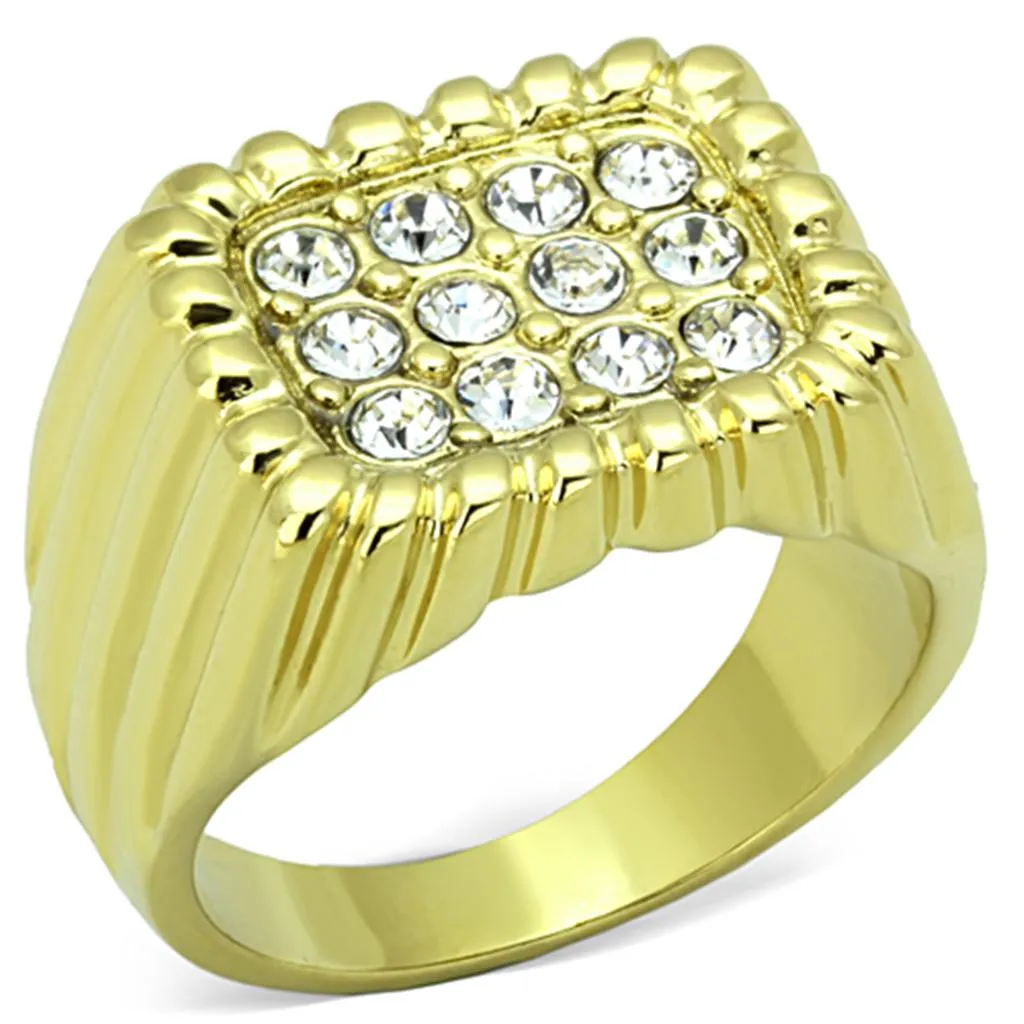 IP Gold(Ion Plating) Stainless Steel Ring with Top Grade Crystal in Clear for Women Style TK940G