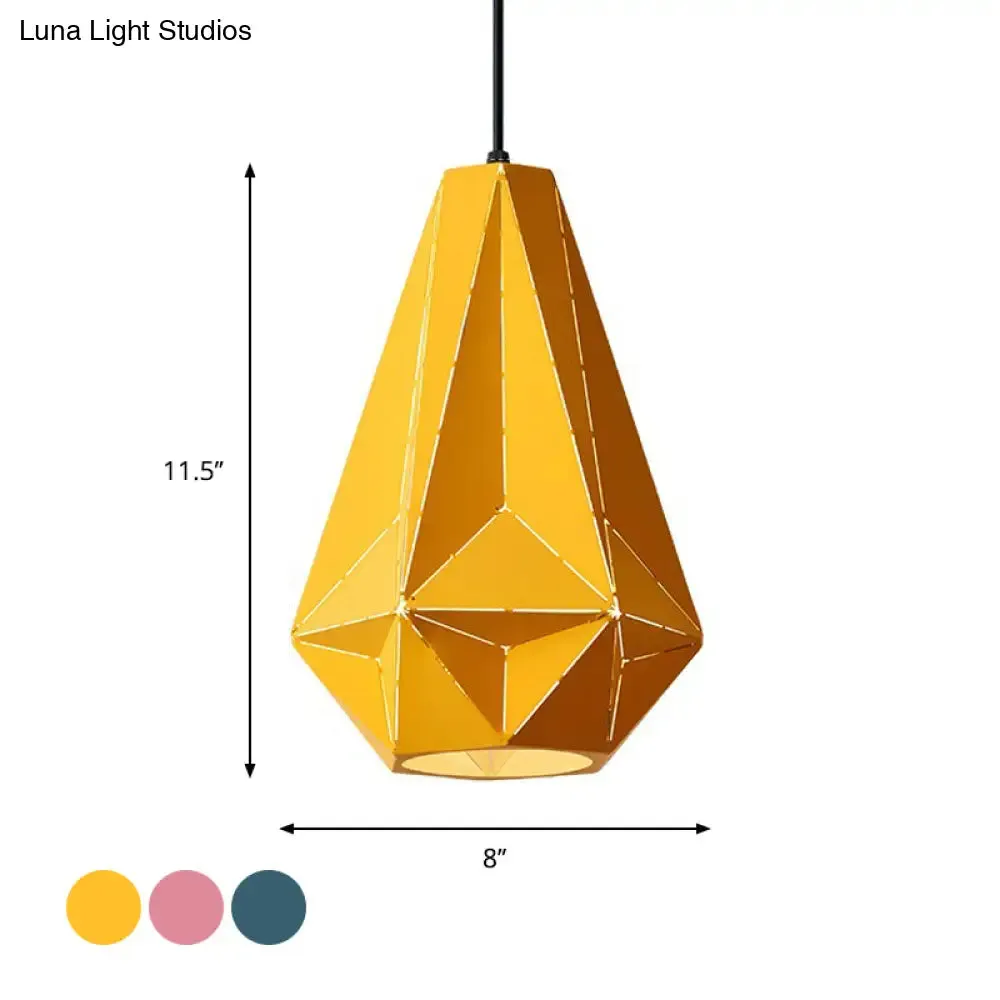 Iron Origami Lighting Fixture with Diamond Pendulum Design