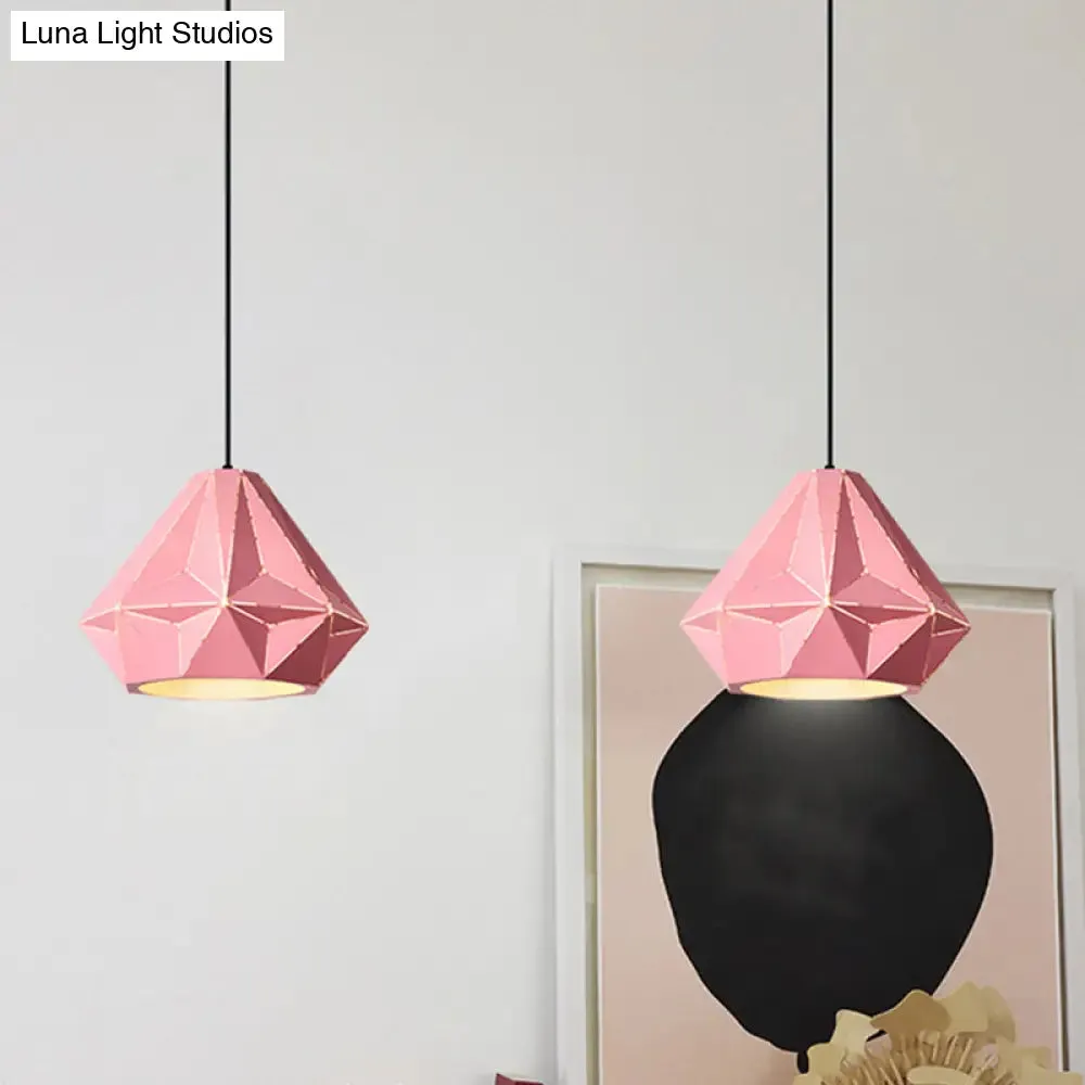 Iron Origami Lighting Fixture with Diamond Pendulum Design