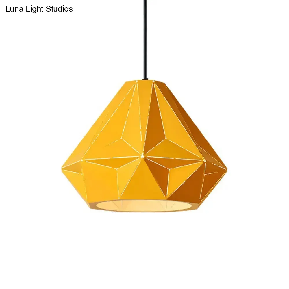 Iron Origami Lighting Fixture with Diamond Pendulum Design