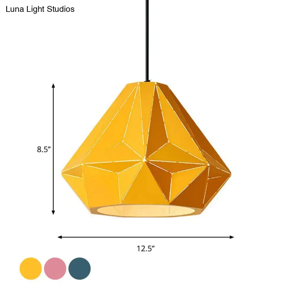 Iron Origami Lighting Fixture with Diamond Pendulum Design