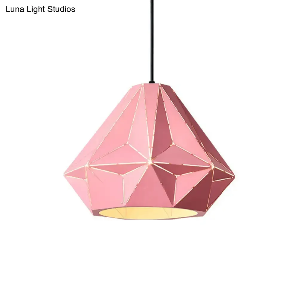 Iron Origami Lighting Fixture with Diamond Pendulum Design