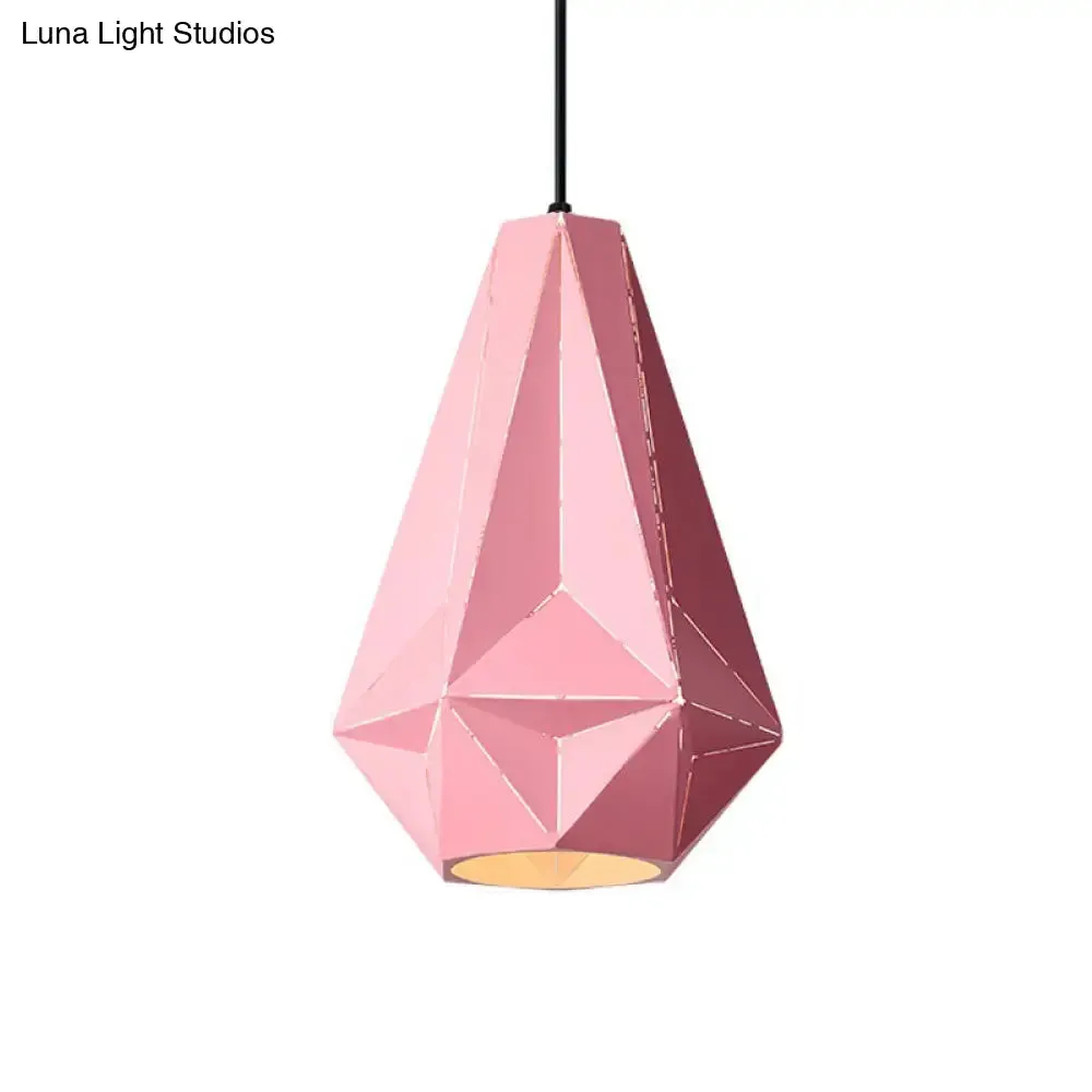 Iron Origami Lighting Fixture with Diamond Pendulum Design