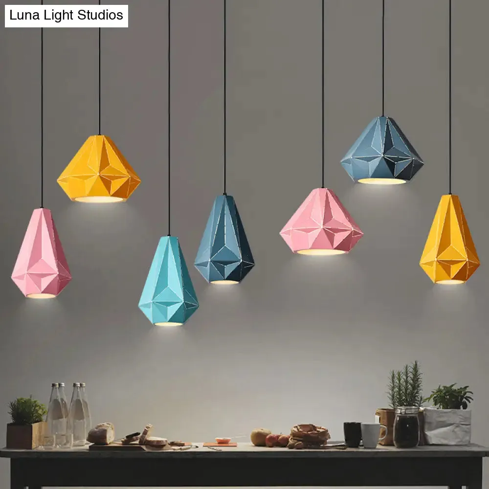 Iron Origami Lighting Fixture with Diamond Pendulum Design