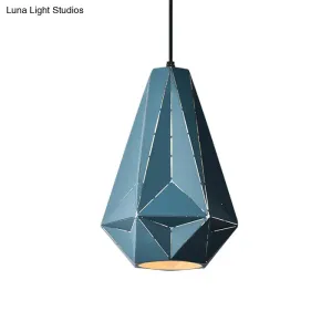 Iron Origami Lighting Fixture with Diamond Pendulum Design