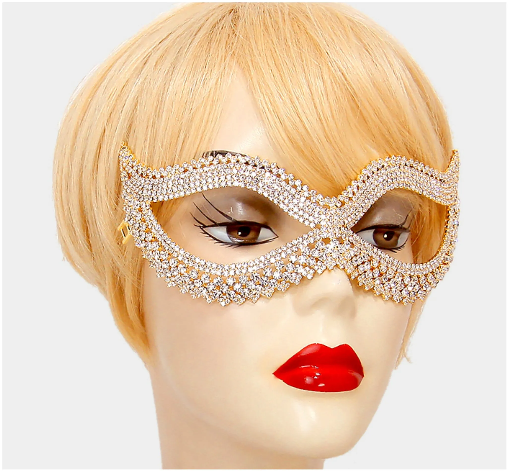 Leeza Classic  Cat Eye Masquerade Mask | Crystal | Gold