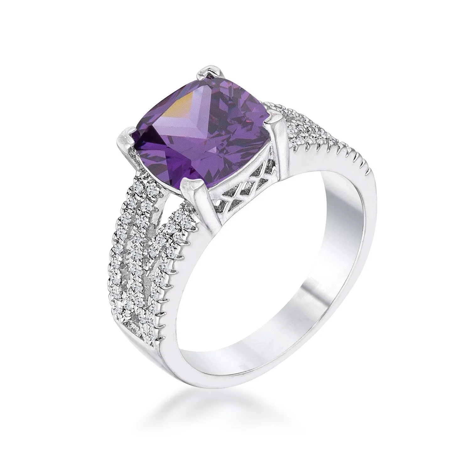 Leeza Elegant Criss-Cross Amethyst CZ Engagement Ring | 4.5ct | Silver