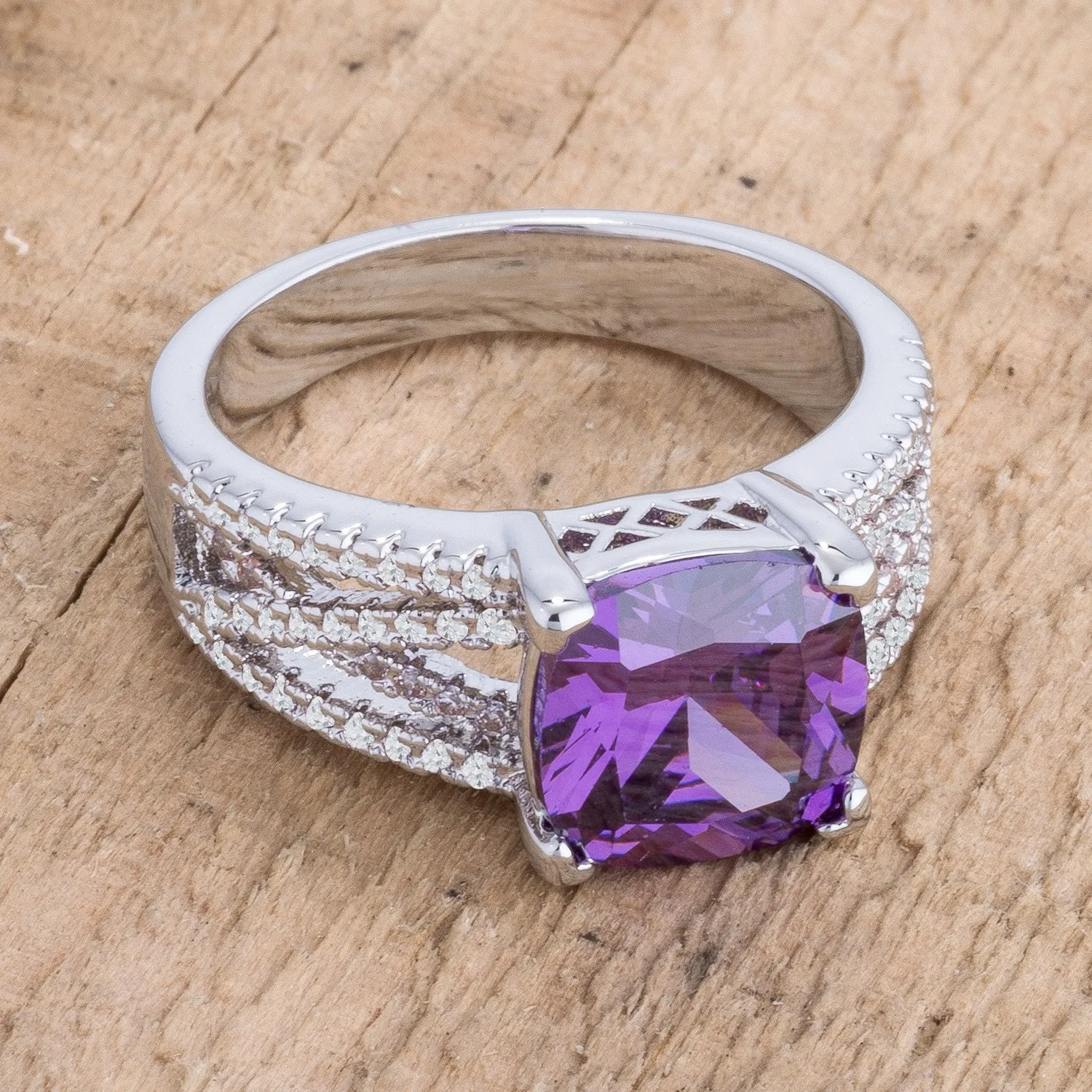 Leeza Elegant Criss-Cross Amethyst CZ Engagement Ring | 4.5ct | Silver