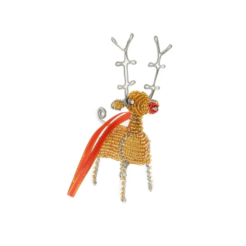 Maasai Beads Gold Reindeer Christmas Ornament