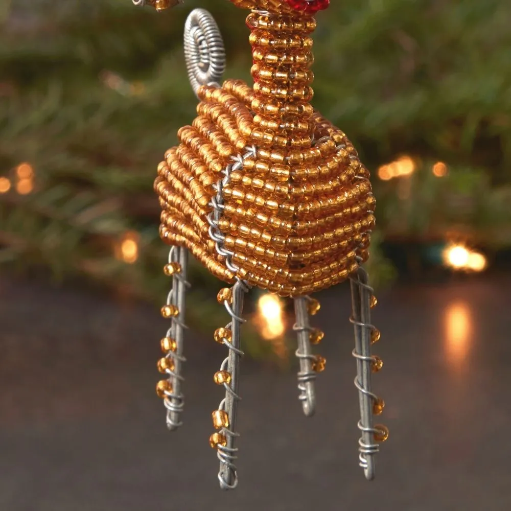 Maasai Beads Gold Reindeer Christmas Ornament