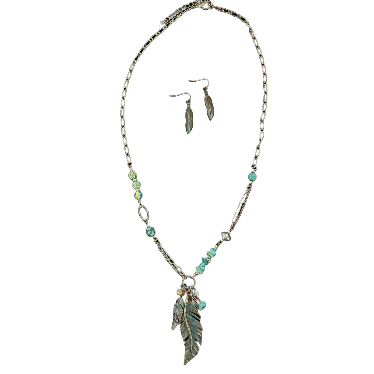 M&F Women's Bead & Feather Set Teal Jewerly