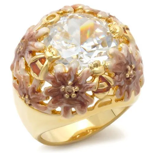 Matte Gold & Gold Brass Ring with AAA Grade CZ in Clear for Women Style 0W203