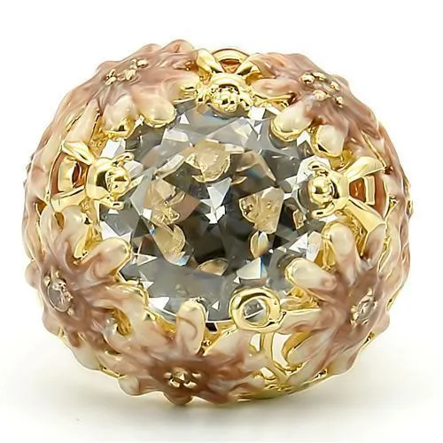 Matte Gold & Gold Brass Ring with AAA Grade CZ in Clear for Women Style 0W203