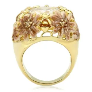 Matte Gold & Gold Brass Ring with AAA Grade CZ in Clear for Women Style 0W203