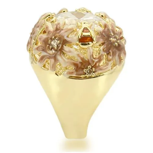 Matte Gold & Gold Brass Ring with AAA Grade CZ in Clear for Women Style 0W203