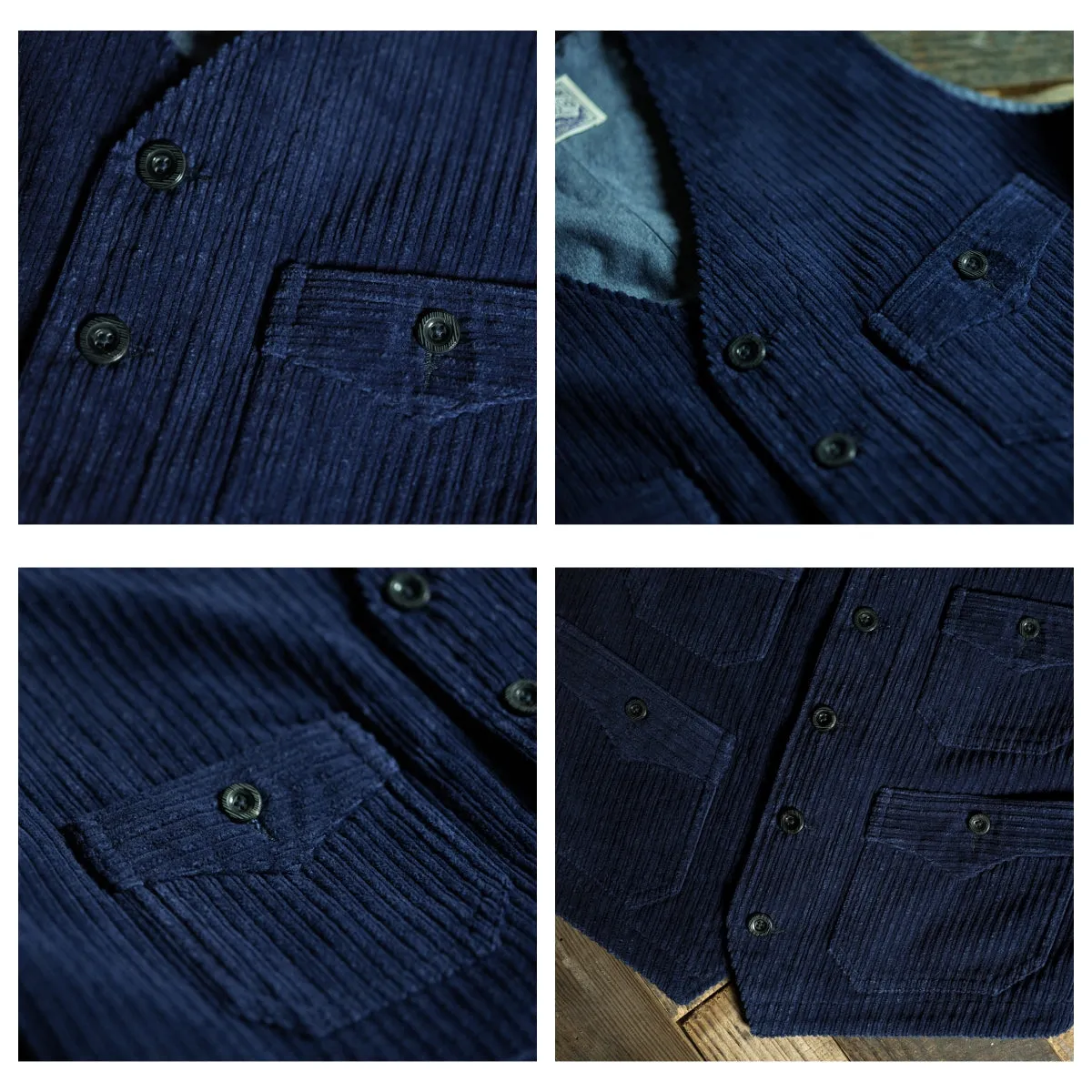 Men's Indigo Dyed V-neck Corduroy Vest