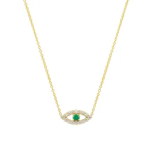 Mini Diamond Open Evil Eye Necklace with Emerald Center