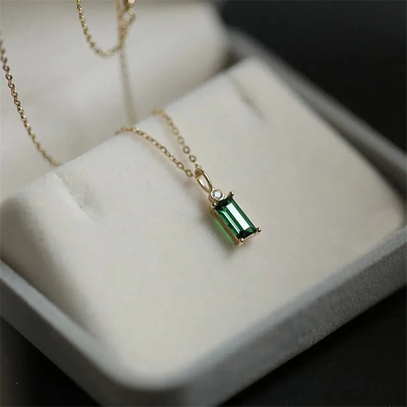 Minimalist Green Emerald Inspired Clavicle Pendant Necklaces