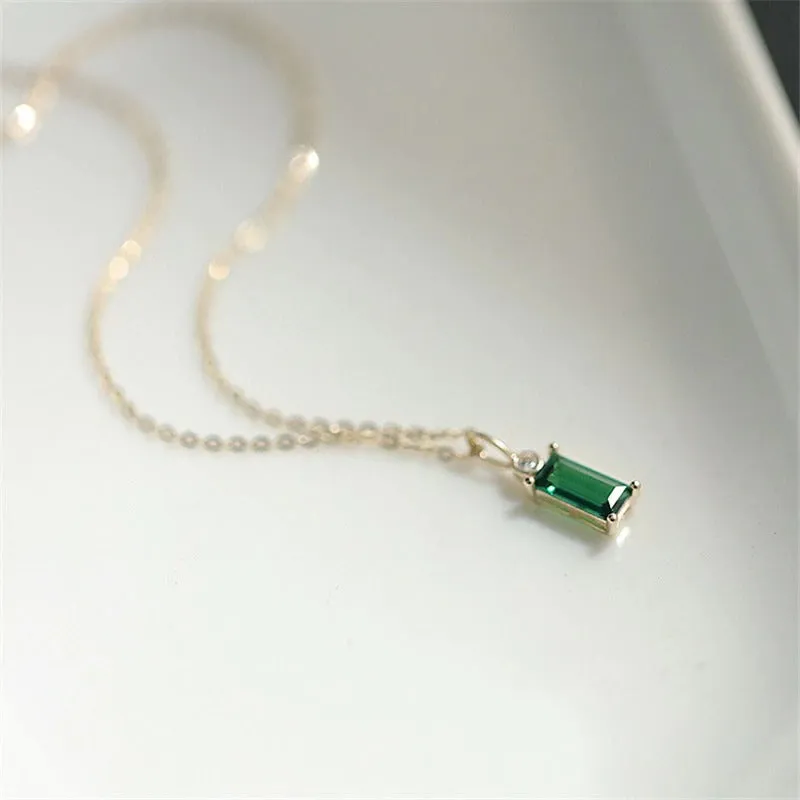 Minimalist Green Emerald Inspired Clavicle Pendant Necklaces