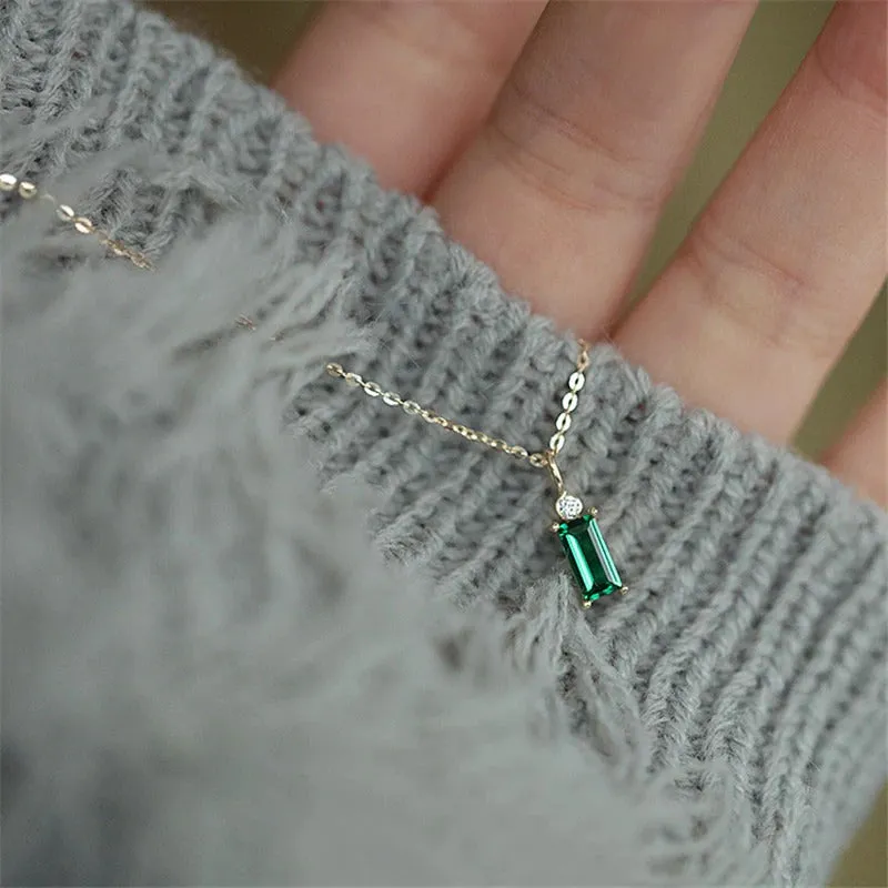 Minimalist Green Emerald Inspired Clavicle Pendant Necklaces