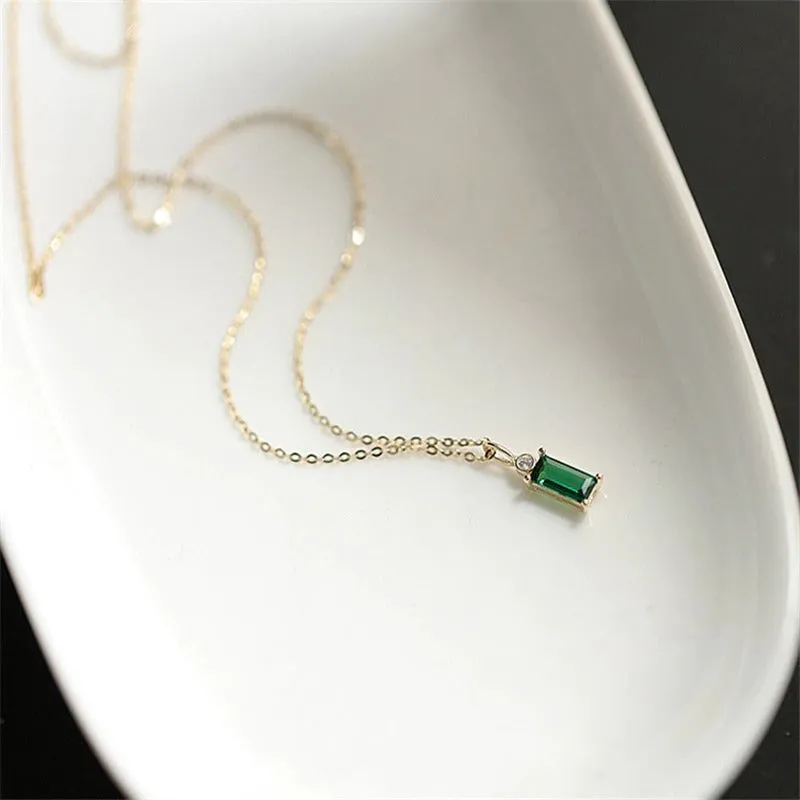 Minimalist Green Emerald Inspired Clavicle Pendant Necklaces