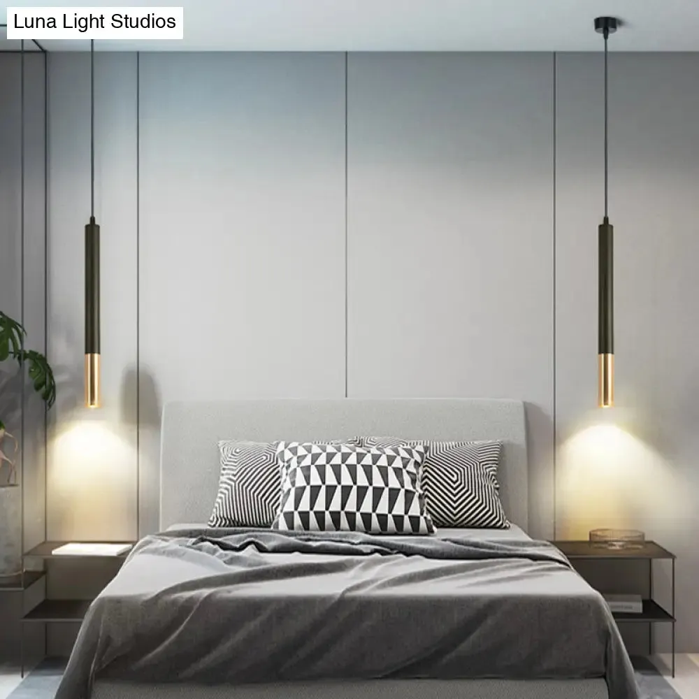 Minimalistic Tube design LED Hanging Lamp for Bedside Suspension Pendant Light in Black