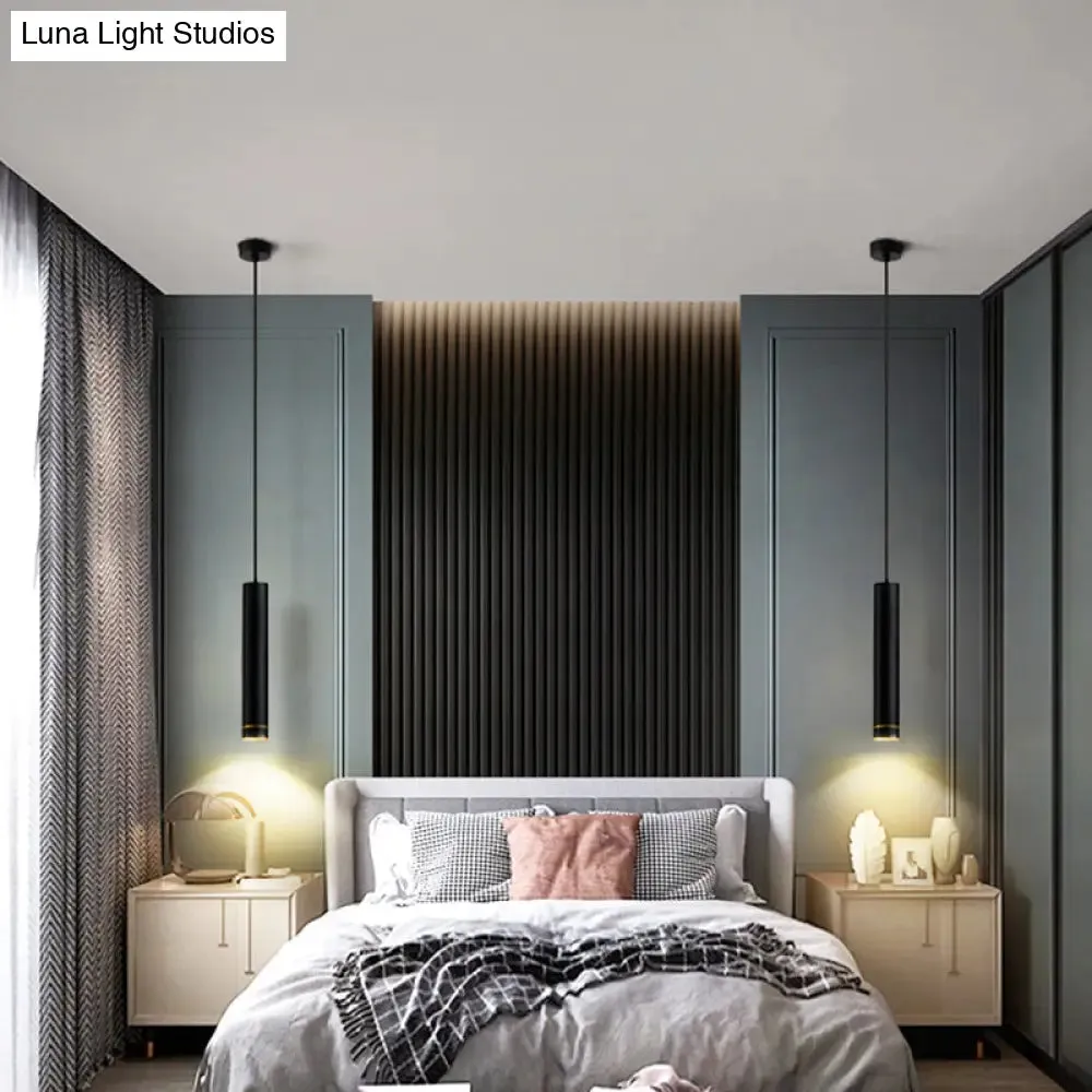 Minimalistic Tube design LED Hanging Lamp for Bedside Suspension Pendant Light in Black